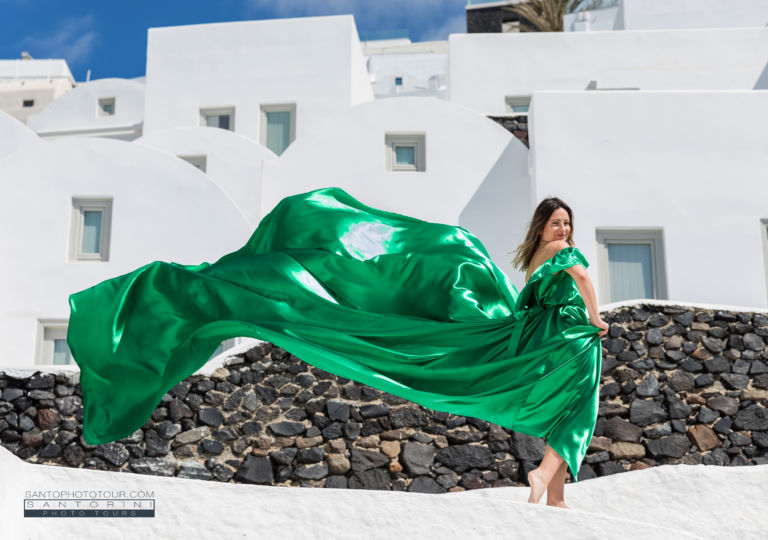 Santorini Flying Dress Photoshoot Green