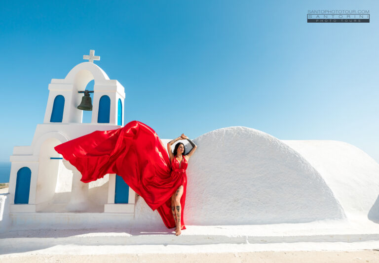 Santorini Flying Dress Photoshoot Red
