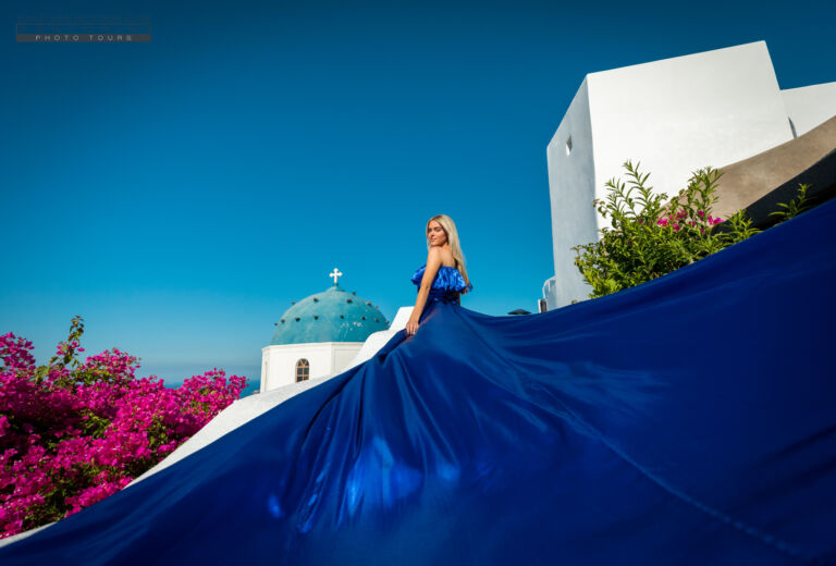 Santorini Flying Dress Photoshoot