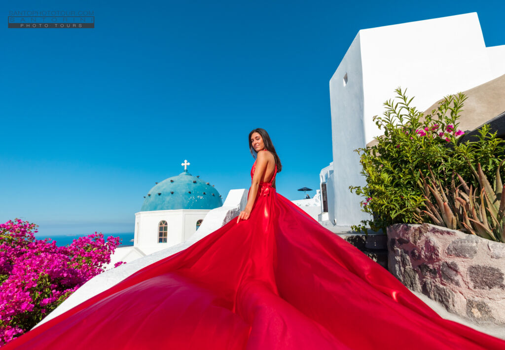 flying dress photoshoot santorini