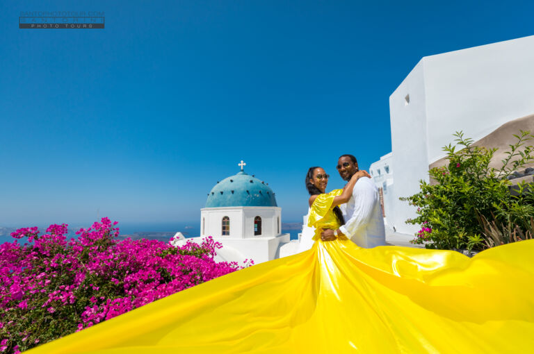 Santorini Flying Dress Photography Yellow