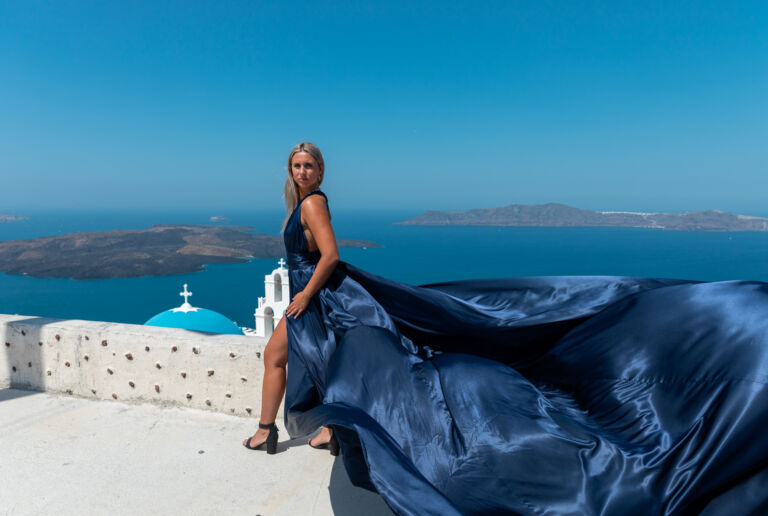 Santorini Flying Dress Photoshoot - Dark Blue