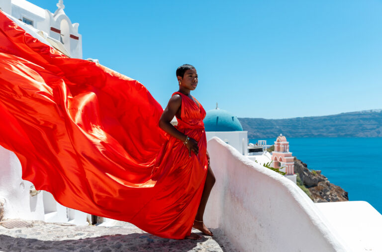 Santorini Flying Dress Photography - Orange