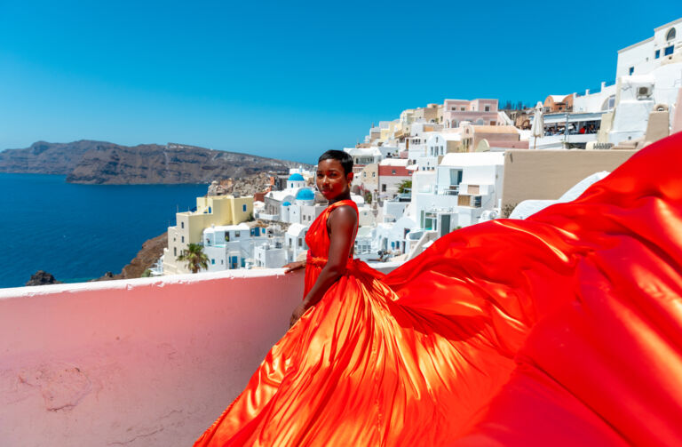Santorini Flying Dress Photography - Orange
