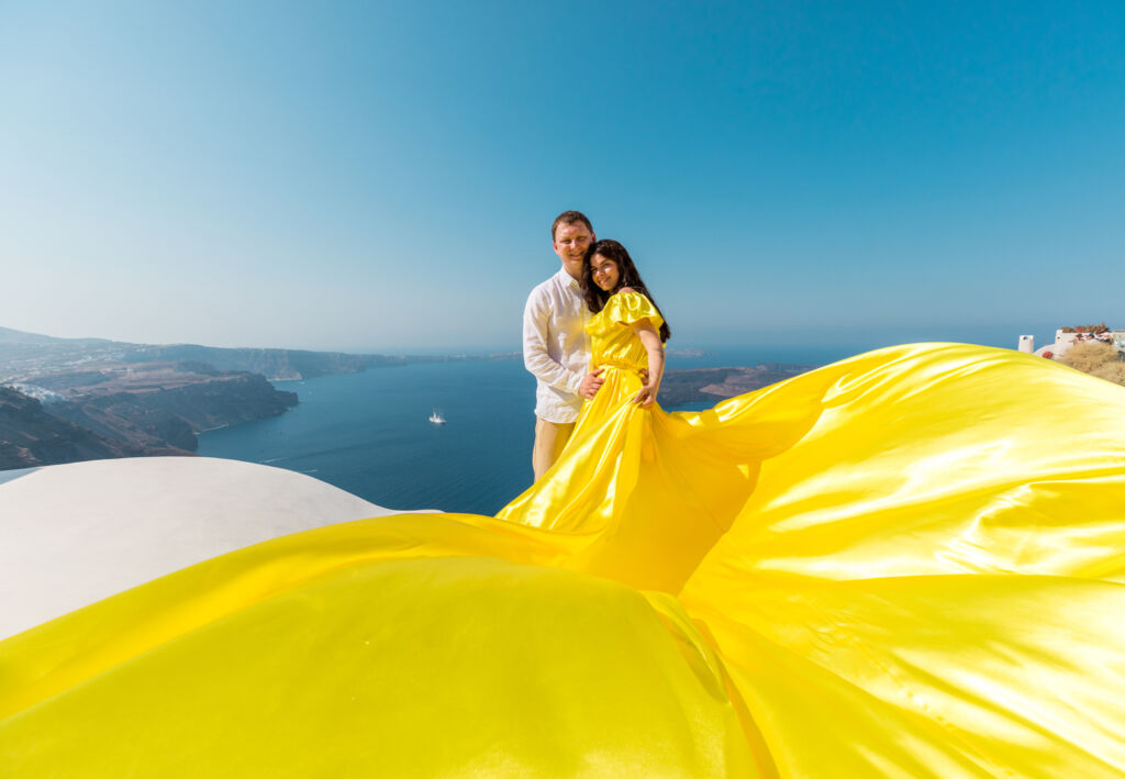 Santorini flying dress photographer