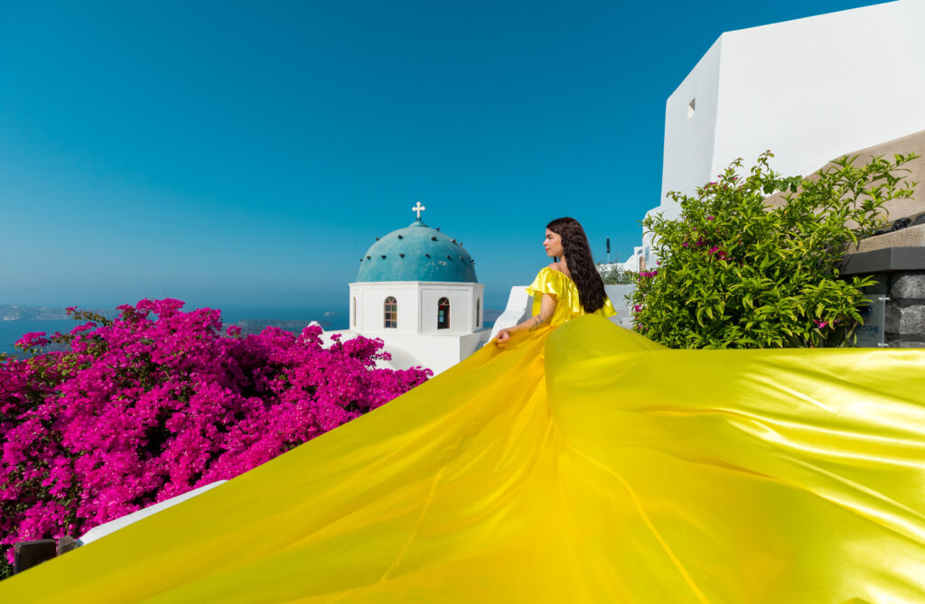 Santorini flying dress photographer