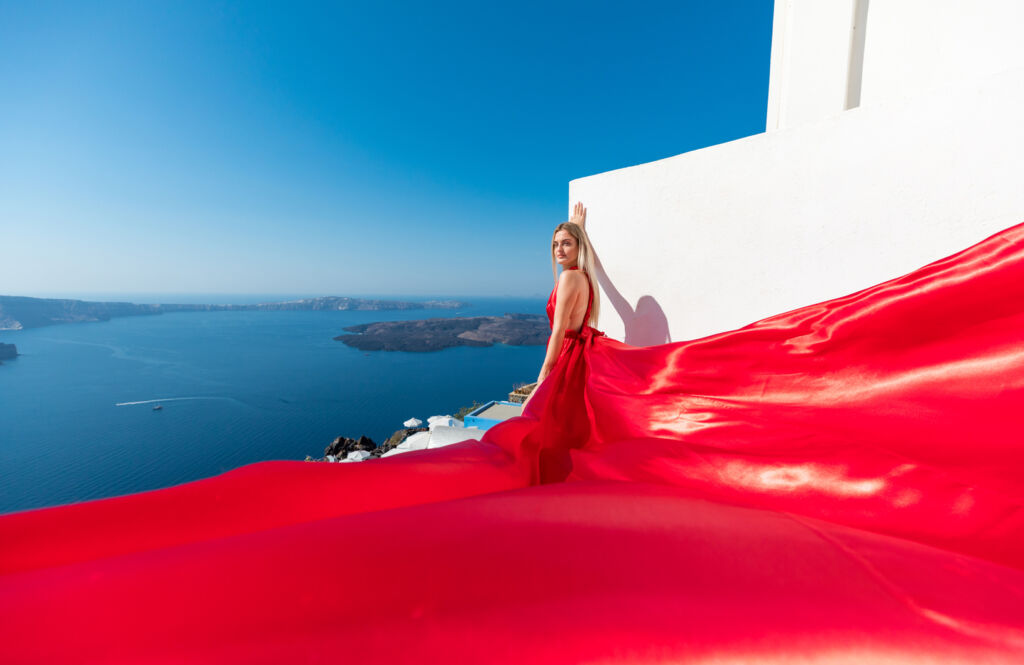 Santorini Flying Dress Photographer