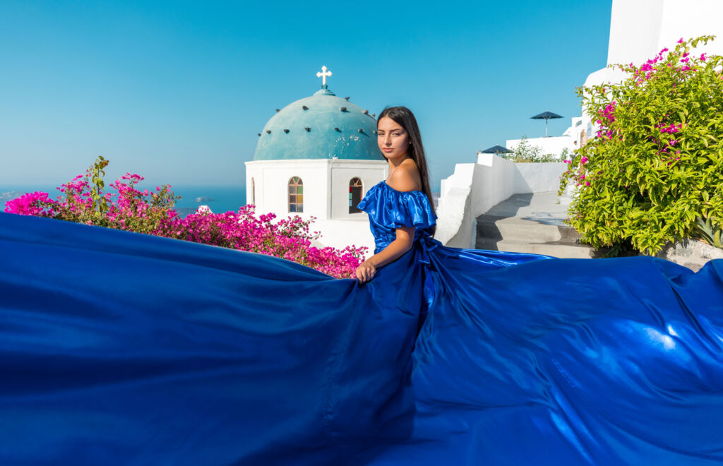 Santorini Flying Dress Photographer