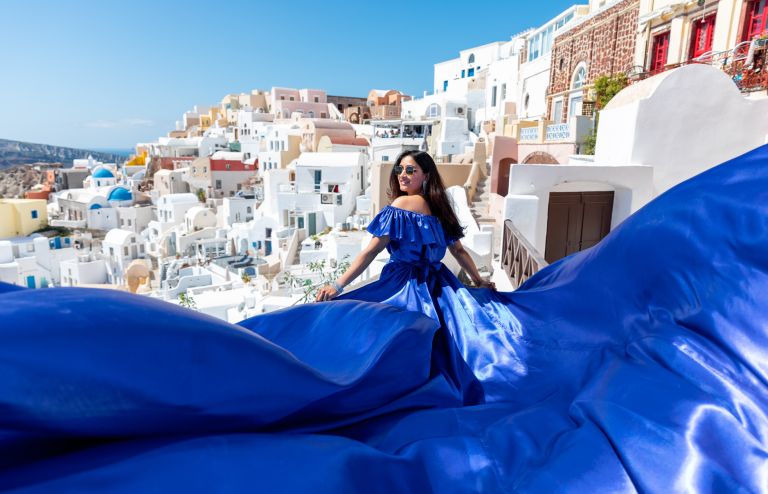 Santorini Photographer Flying Dress Blue