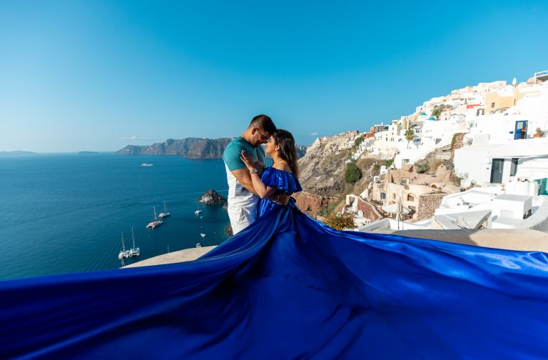 Santorini Photographer Flying Dress Blue