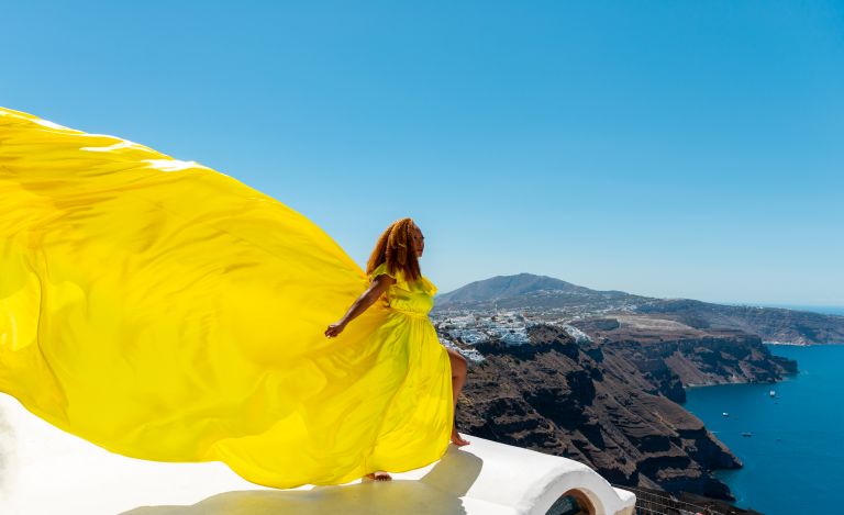 Santorini Photographer Flying Dress Yellow
