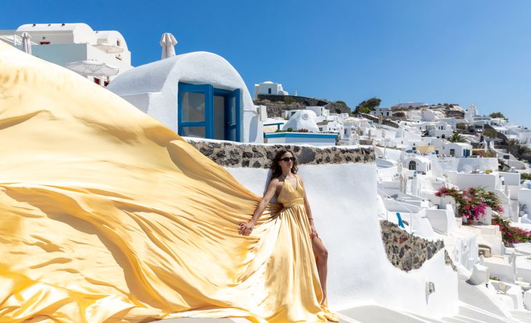 Santorini Flying Dress Photographer