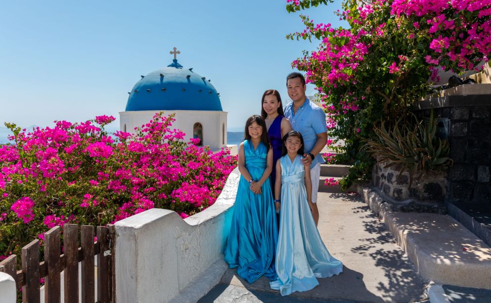 Imerovigli Flying Dress Family Photoshoot
