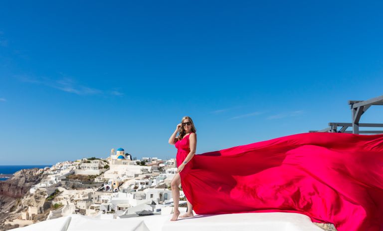Santorini Flying Dress Photoshoot | Santorini Photographer