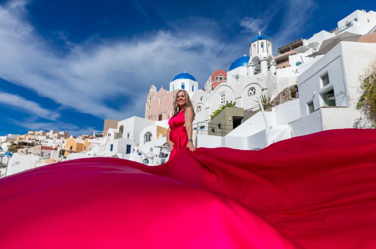 Santorini Flying Dress Photoshoot | Santorini Photographer
