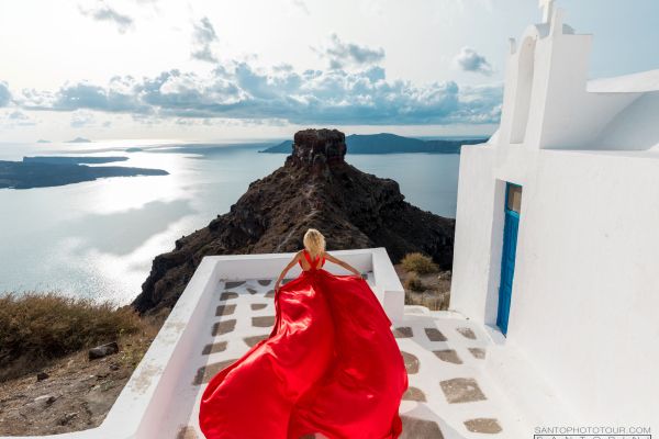 Santorini Flying Dress Photoshoot